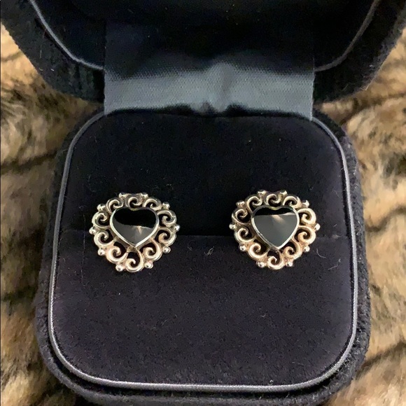 💜💜💜 Onyx heart earrings sterling silver/925 #A101 - Picture 3 of 6